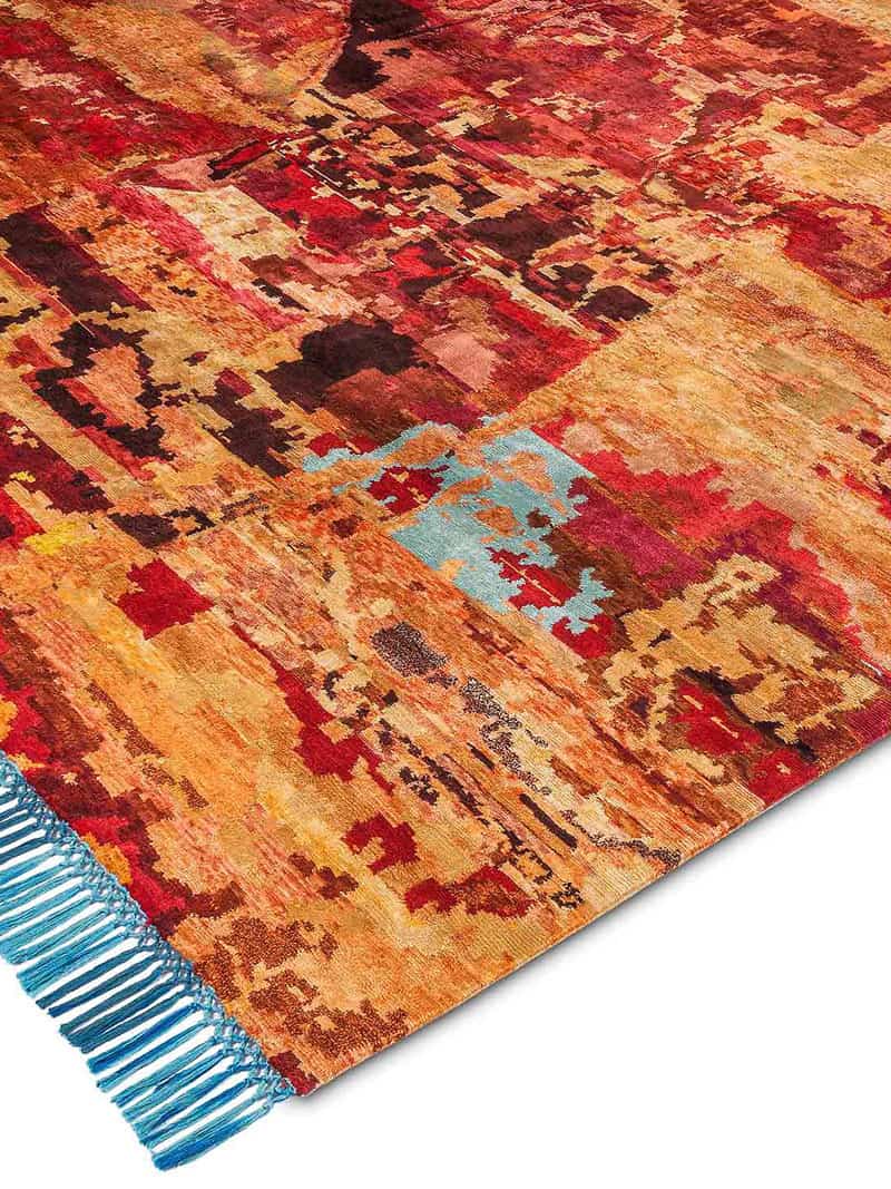 Tapis noué main de luxe Éco Orange / Rouge
