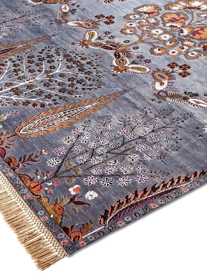Tapis fait main de luxe Mughal Charbon