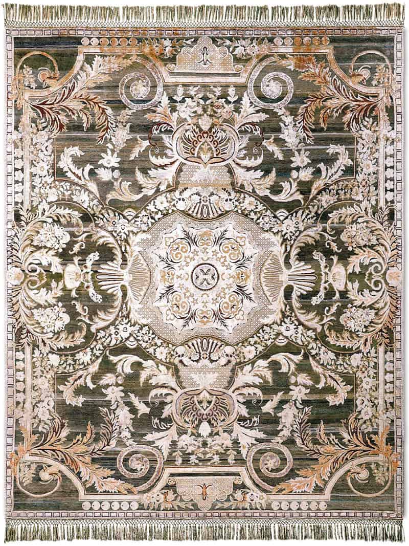 Tapis Aubusson No. 03 Original sur Mélange Vert | Taille: 305 x 427 cm