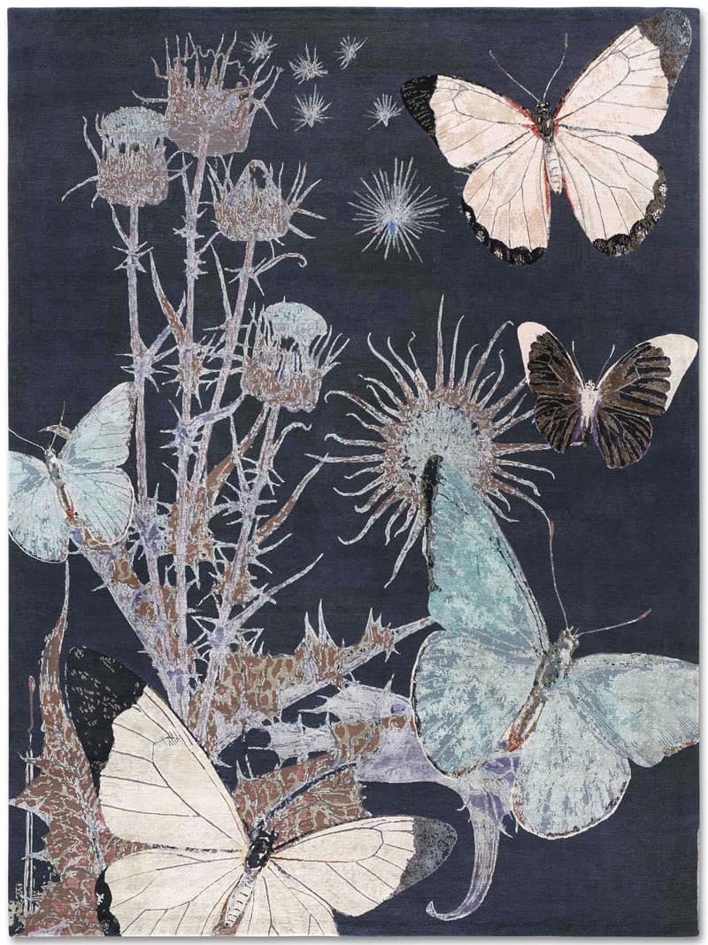 Tapis Papillon No. 04 Menthe/Beige sur Bleu Aube