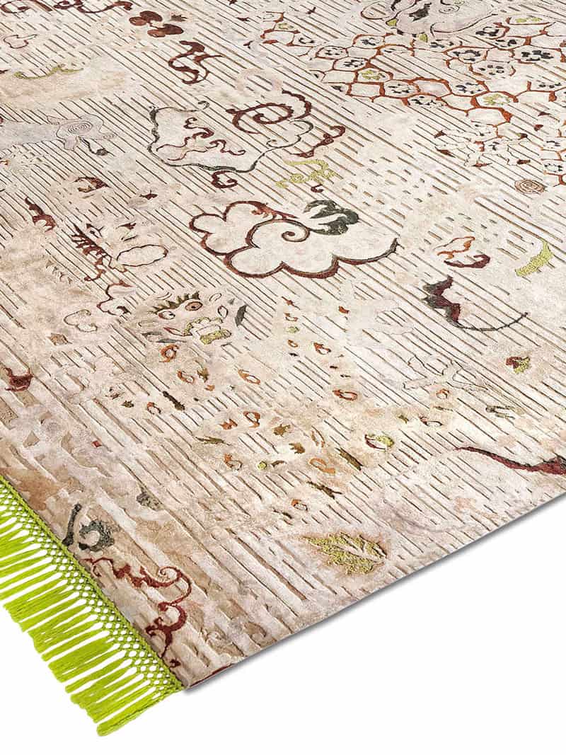 Tapis noué main Dragon Vert / Beige
