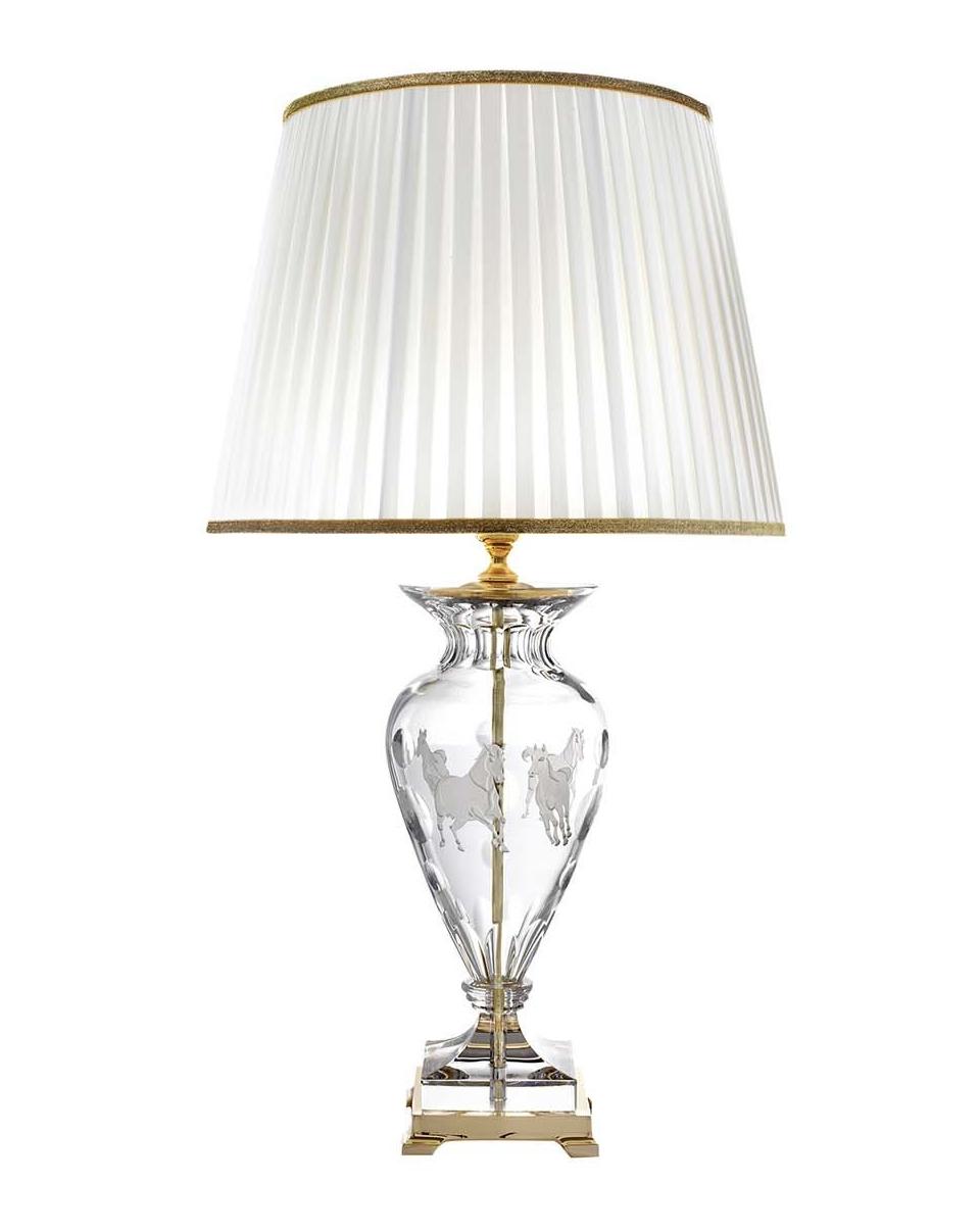 Lampe de Table en Or Poli avec Cristal Cheval Gravé