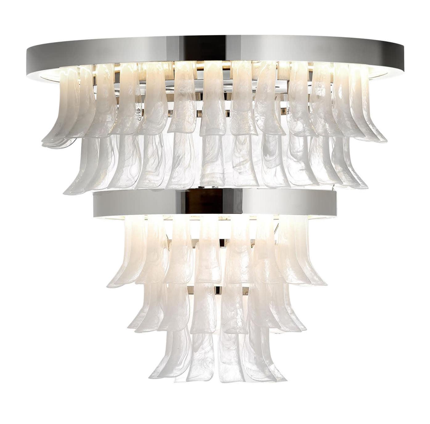 Lustre en Nickel Poli et Verre de Murano