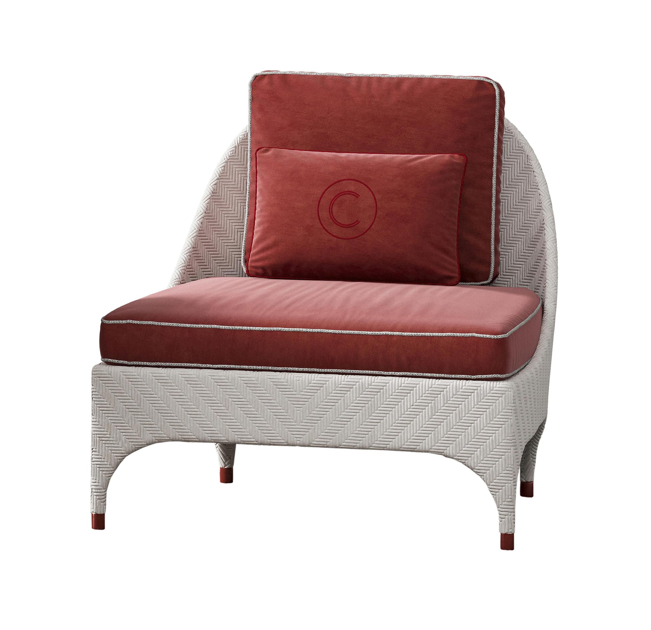 Fauteuil D’Extérieur Blanc Avec Coussins Rouges