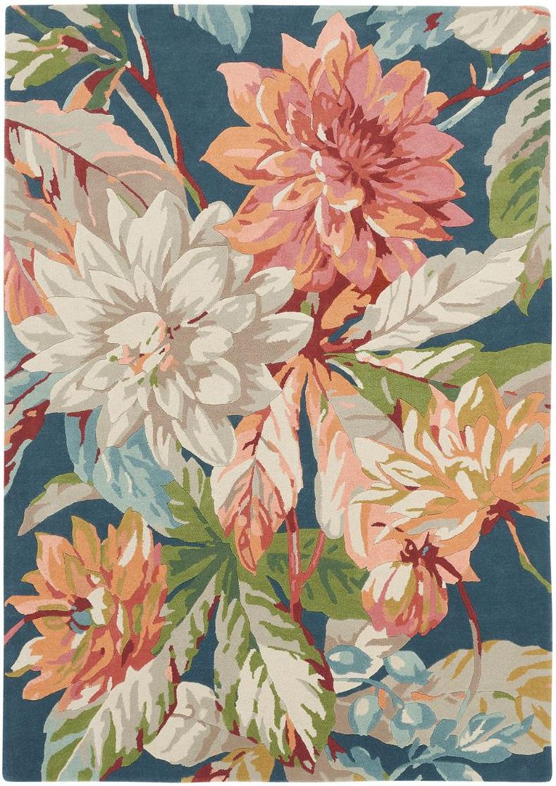 Tapis Dahlia et Cynorrhodon Bleu Sarcelle 50608