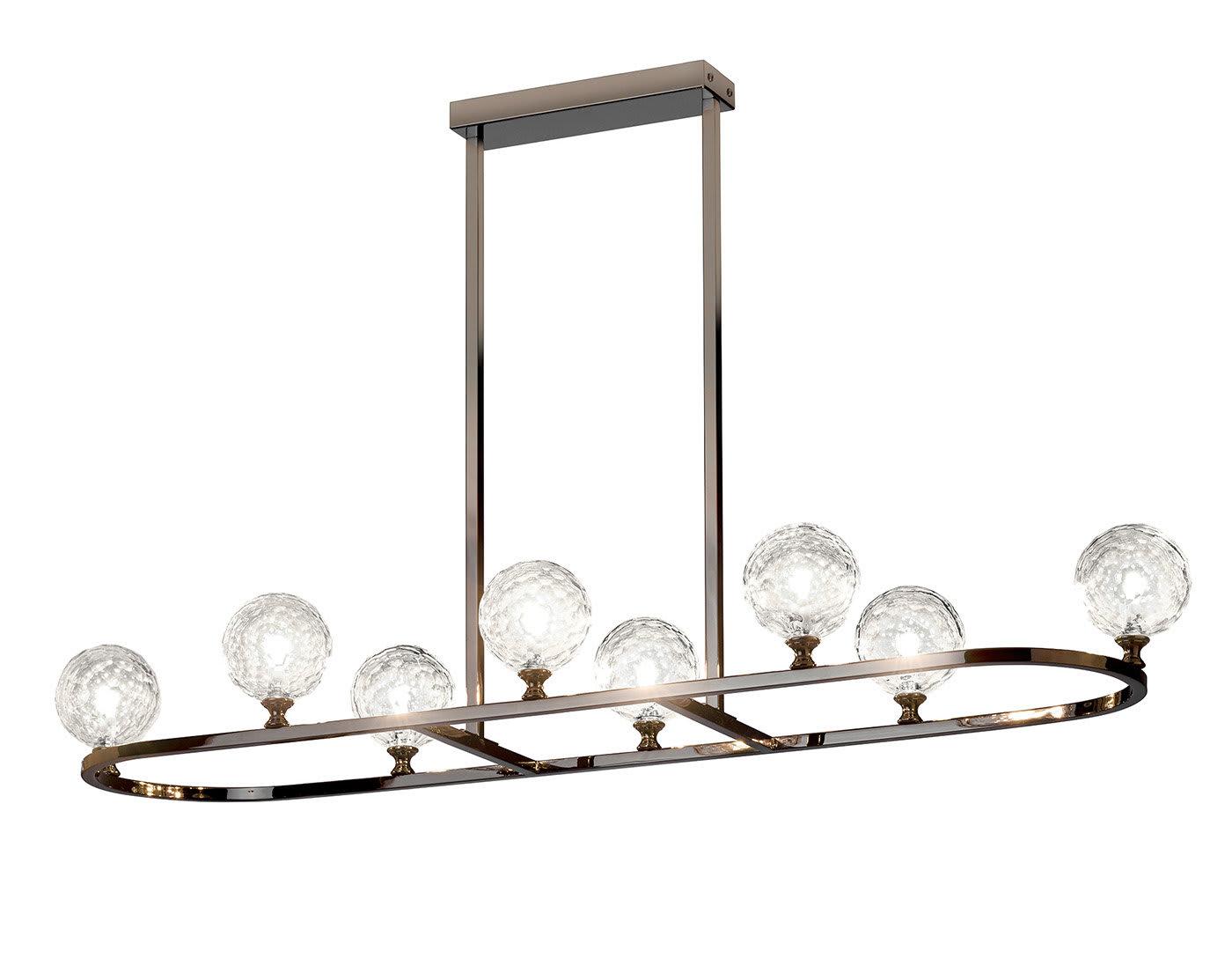 Lustre Nickel Noir avec Sphères en Pyrex Miel