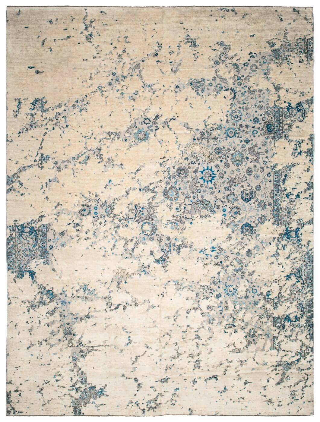 Tapis Kirman Jungle Aerial Blanc Soie