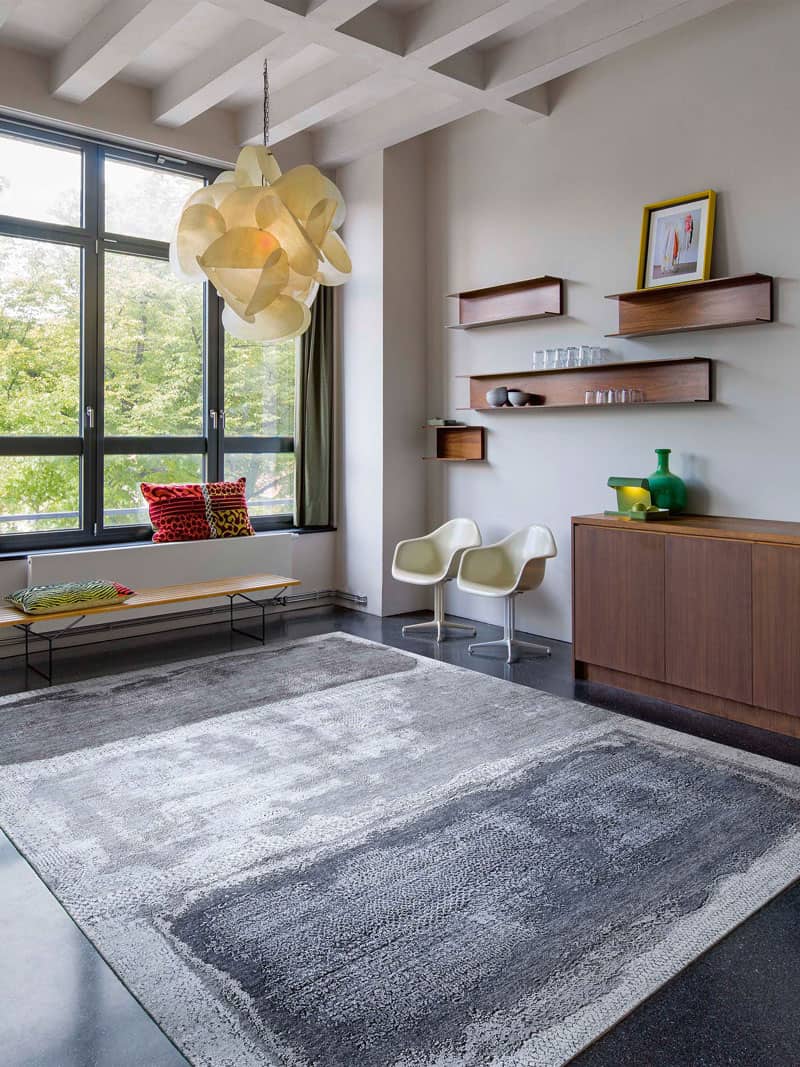 Tapis tissé main Argent Blanc Gris | Taille: 274 x 365 cm