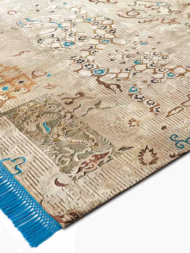 Tapis noué main Dragon Bleu / Beige | Taille: 274 x 365 cm