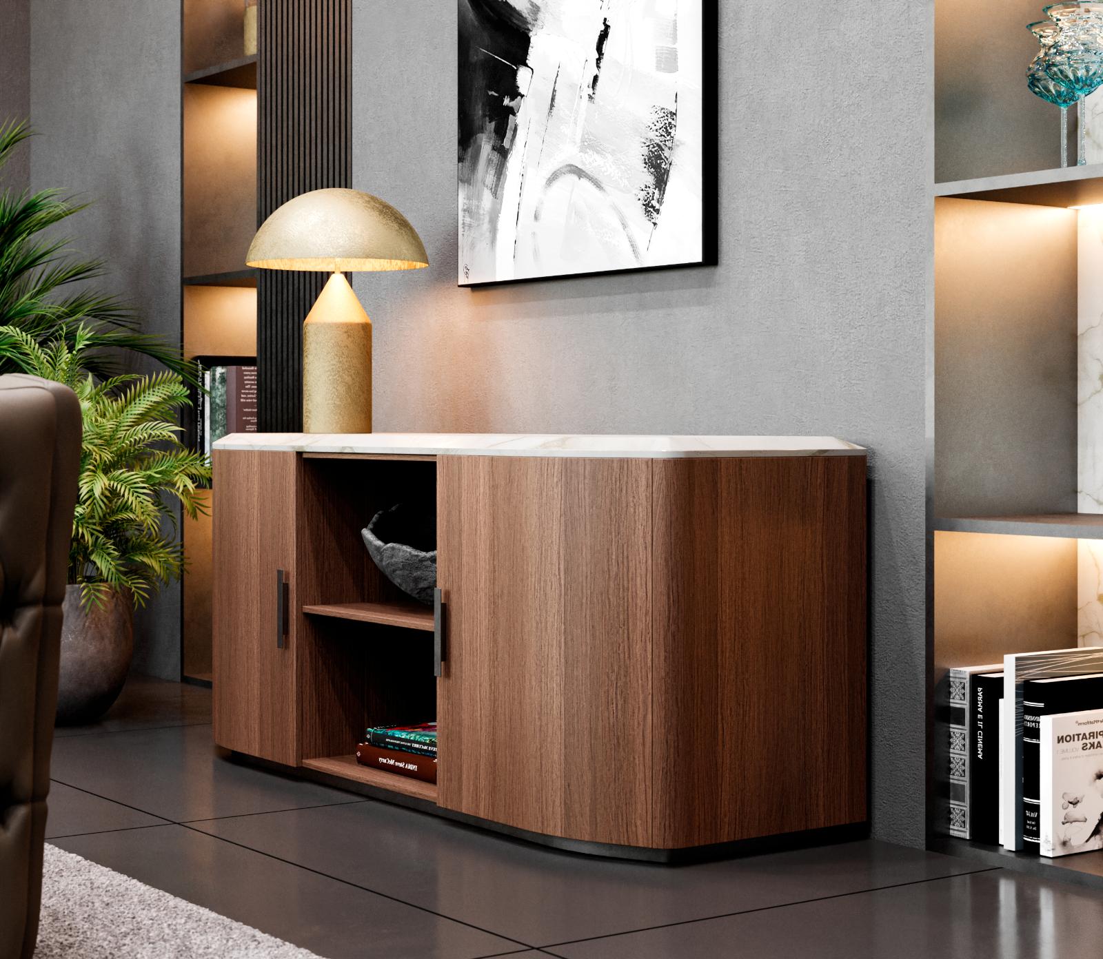 Buffet en bois et marbre Alan