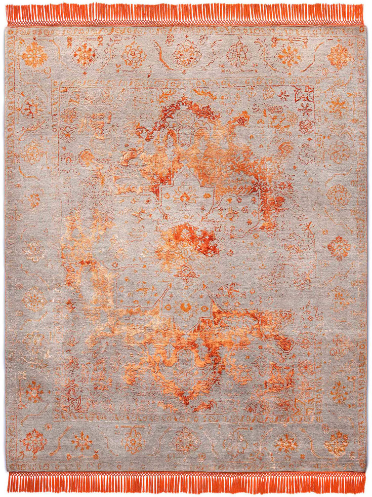 Tapis No. 05 Orange Cuivré sur Gris Naturel