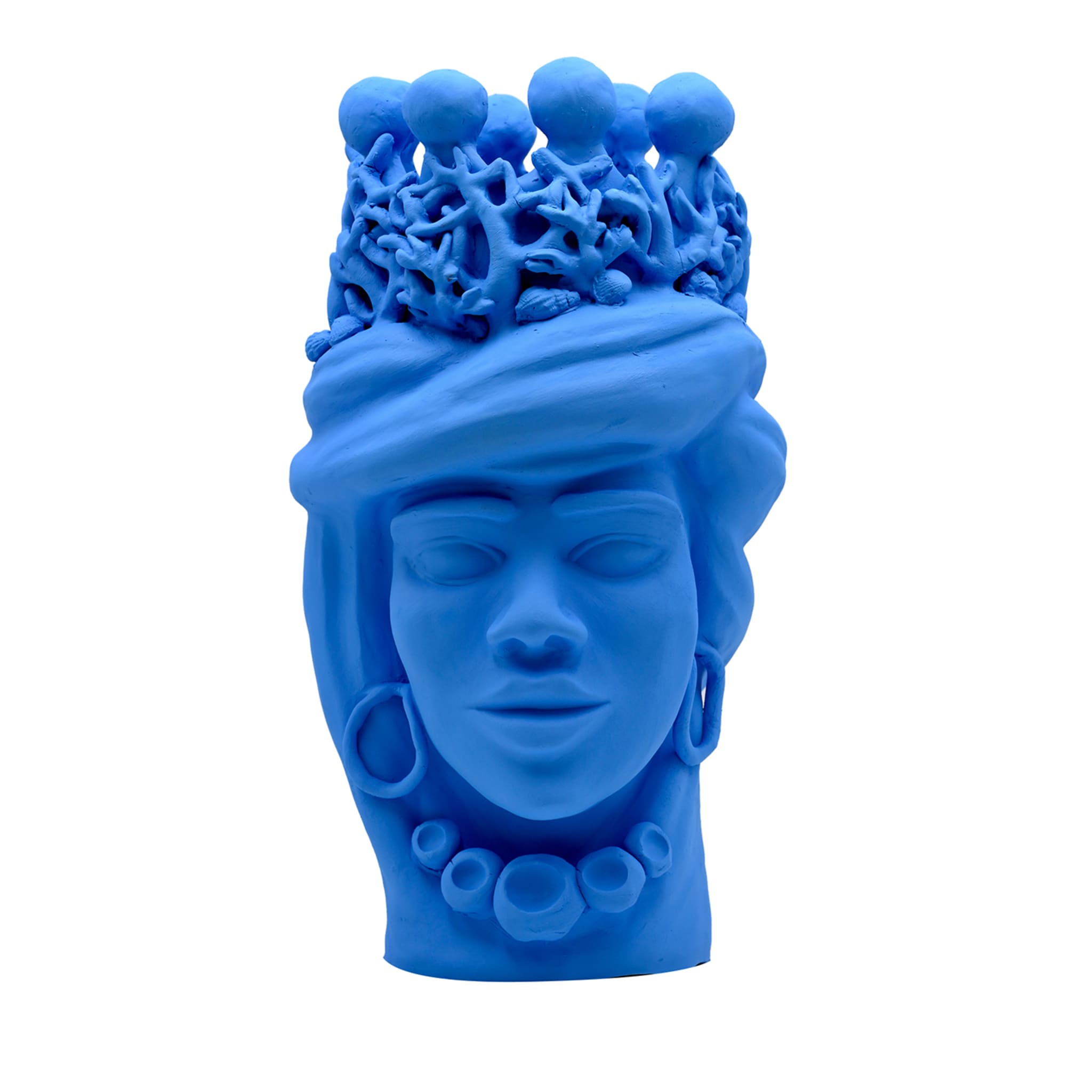 Sculpture Tête De Maure Bleu Clair Artisanale