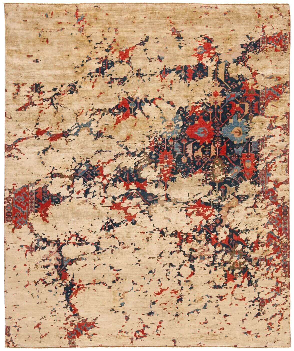 Tapis Bidjar Leyton Aerial Bleu Marine Blanc Cassé Soie