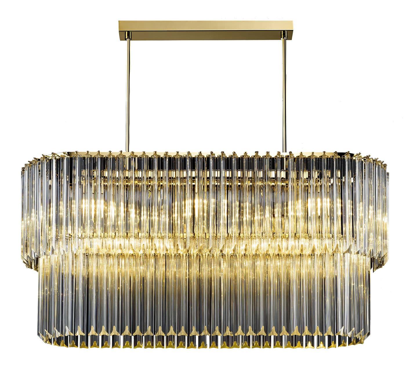 Lustre Ovale en Or Antique avec Verre Triedro Transparent