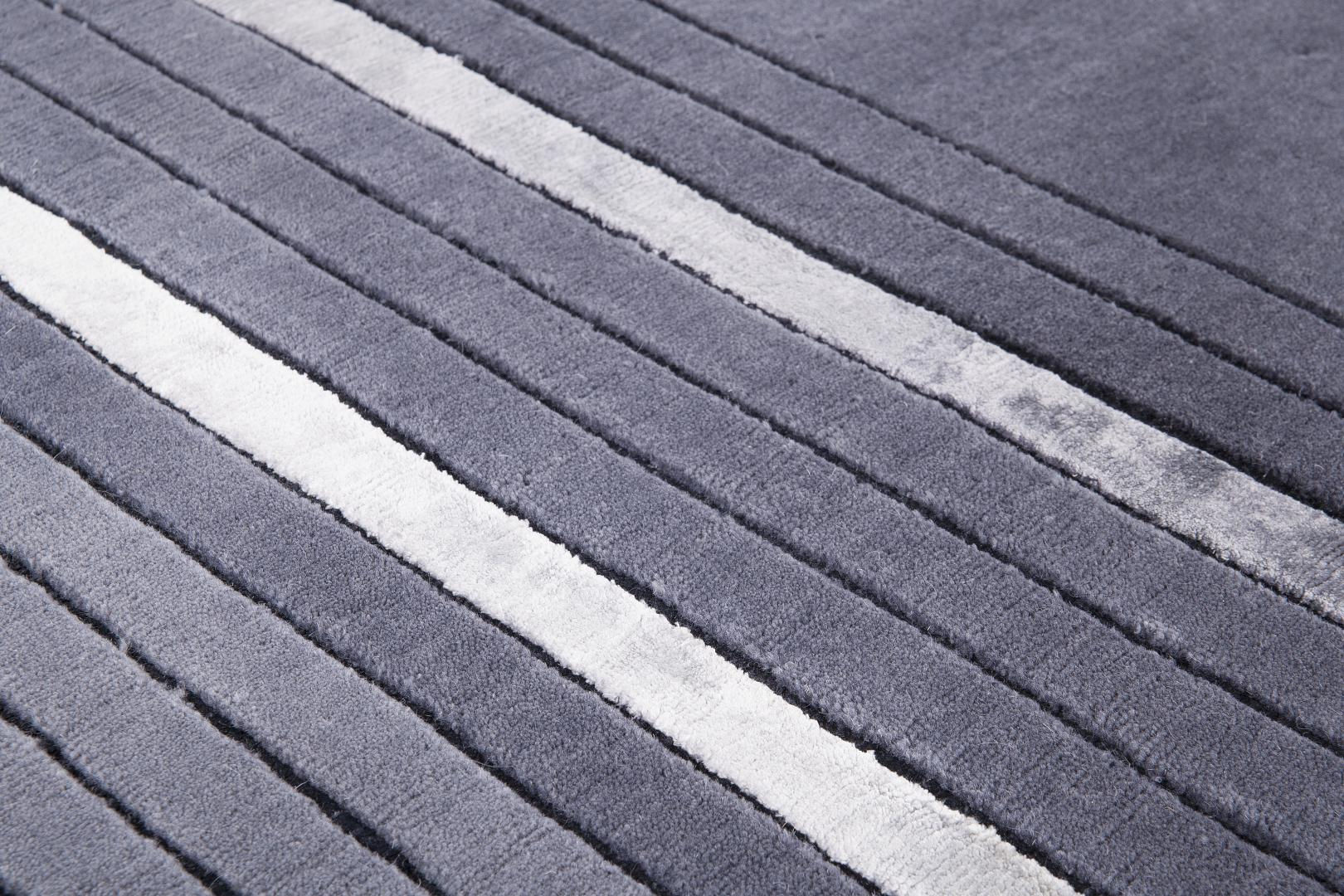Tapis Géométrique en Laine et Viscose Noué à la Main