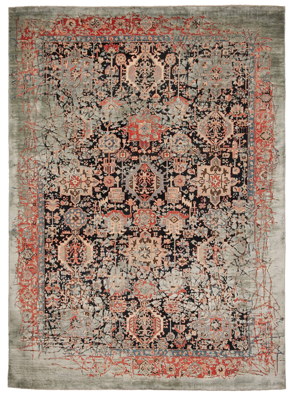 Tapis Bidjar Piccadilly Plaisir Noir Gris Soie | Taille: 200 x 300 cm