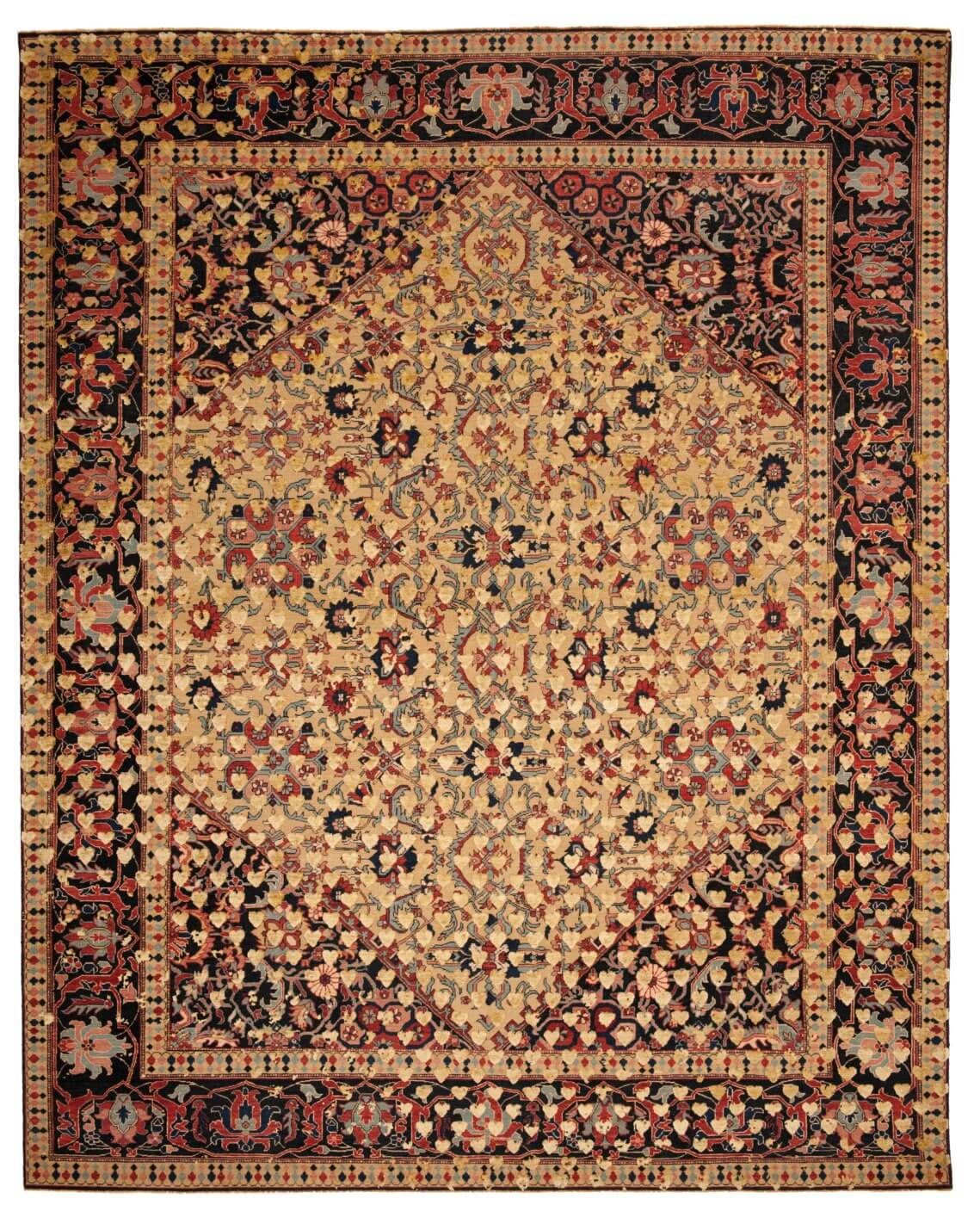 Tapis Serapi Queensbury Cœur Brisé Jaune Doré Soie | Taille: 250 x 300 cm