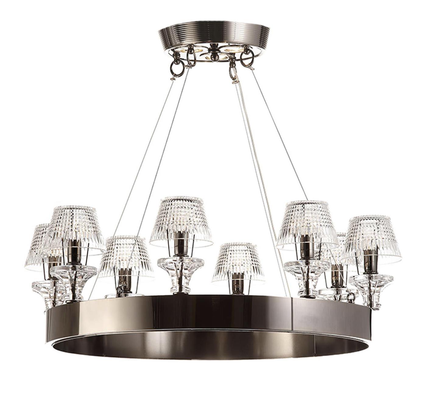 Lustre Nickel Noir avec Abat-Jours en Cristal