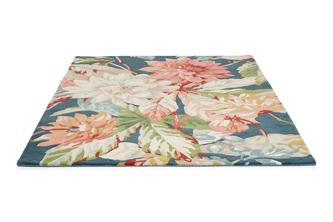 Tapis Dahlia et Cynorrhodon Bleu Sarcelle 50608