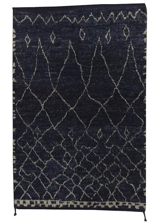 Tapis Berbère Noir & Blanc à Poil Long