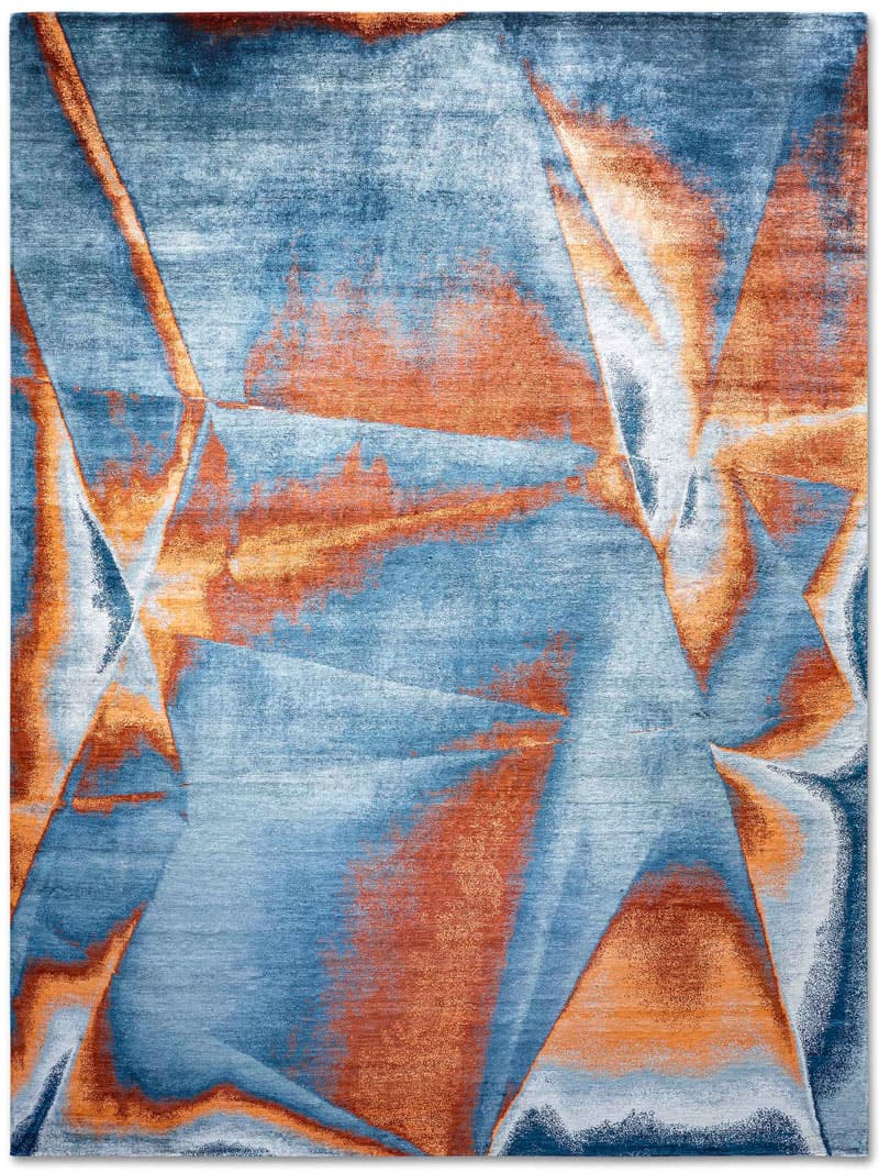 Tapis noué main de luxe Crystal Cuivre Cyan