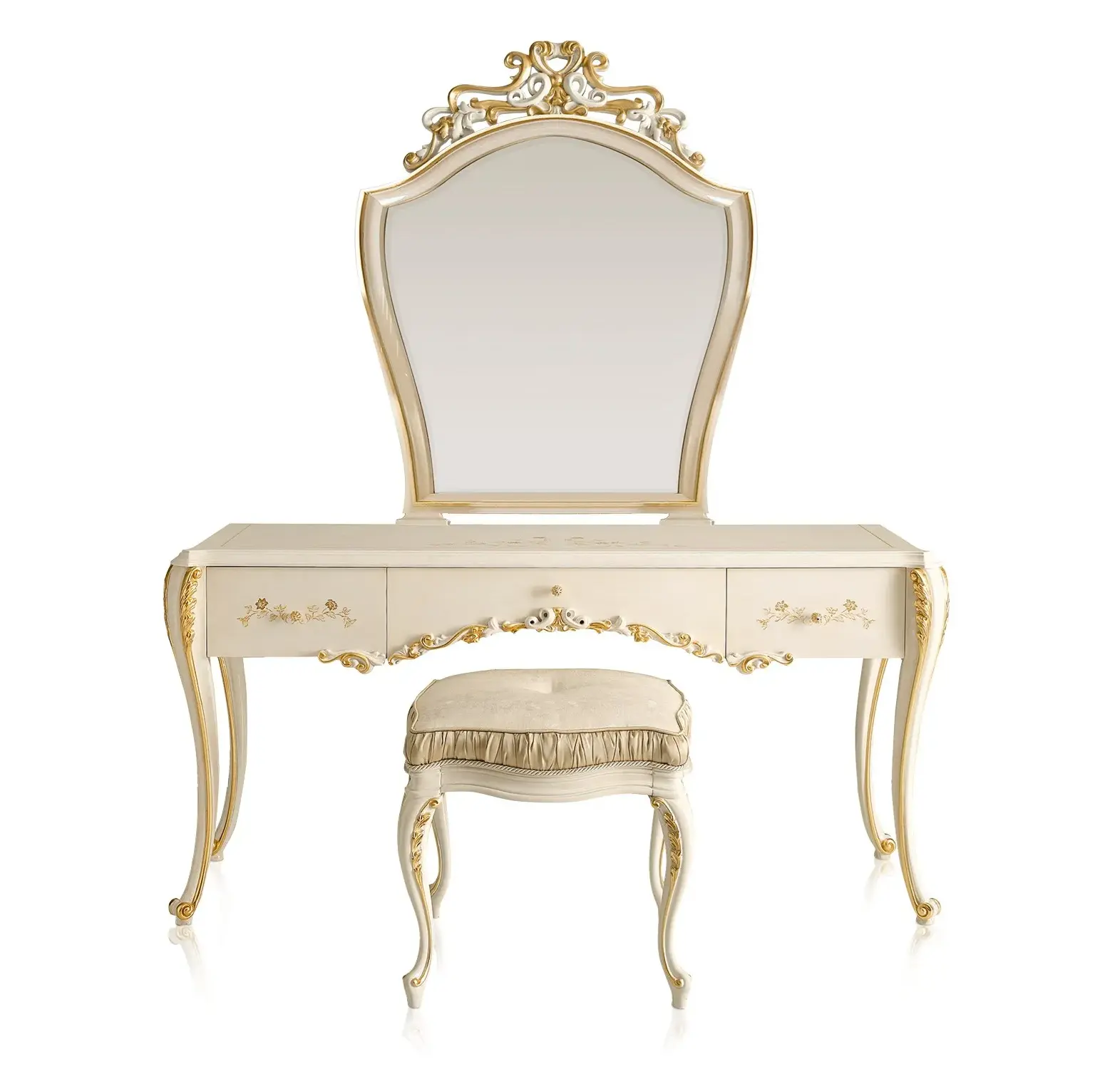 Coiffeuse Classique Italienne | Configuration: Table + miroir + pouf