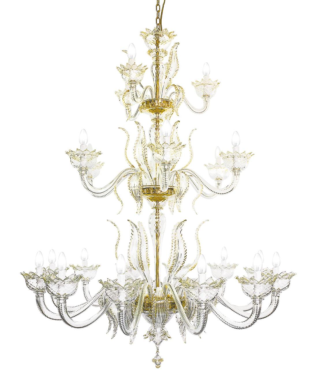 Lustre Murano Doré Multi-Niveaux 21 Lumières