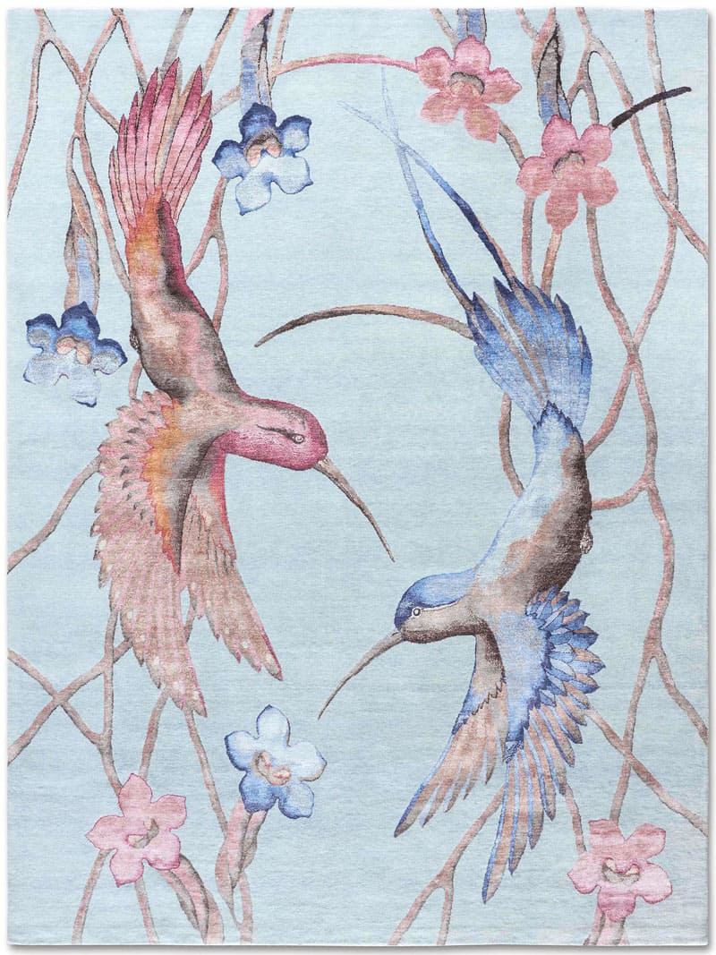 Tapis noué main Colibris
