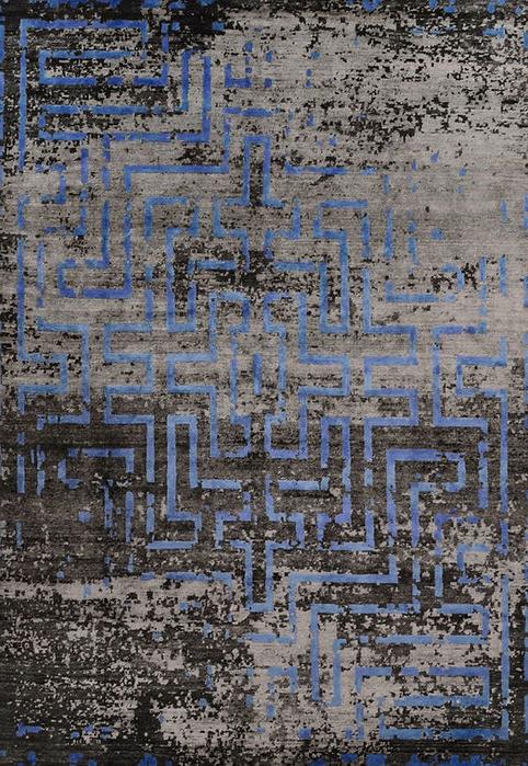 Tapis Abstrait Indien en Soie de Bambou