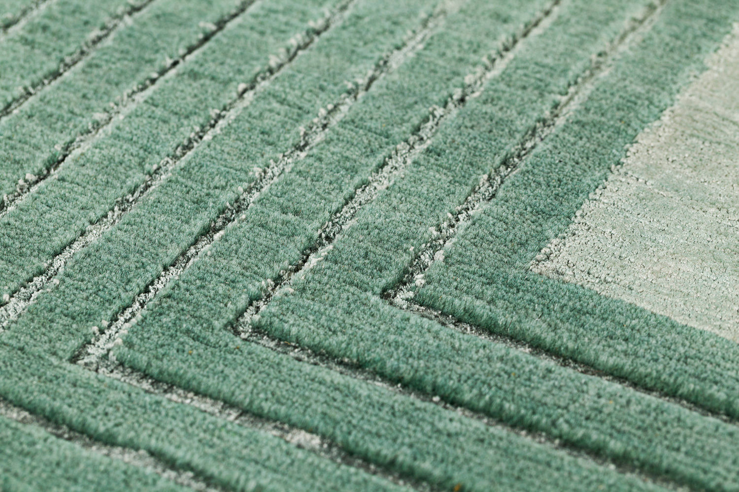 Tapis à Cadre Vert en Laine & Viscose