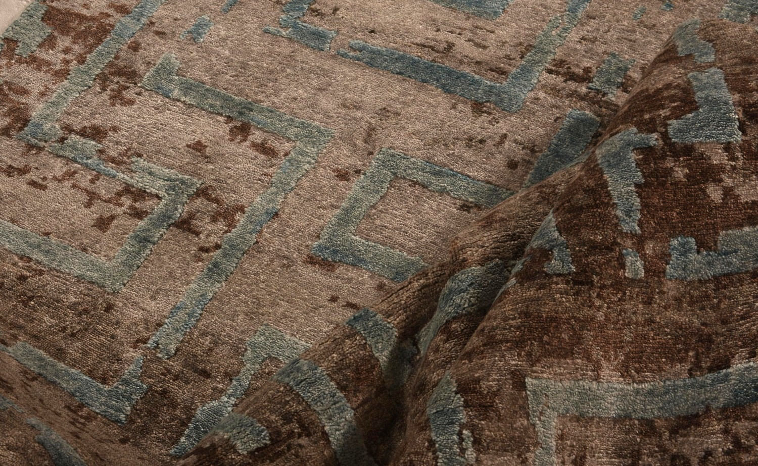 Tapis Abstrait Indien en Soie de Bambou