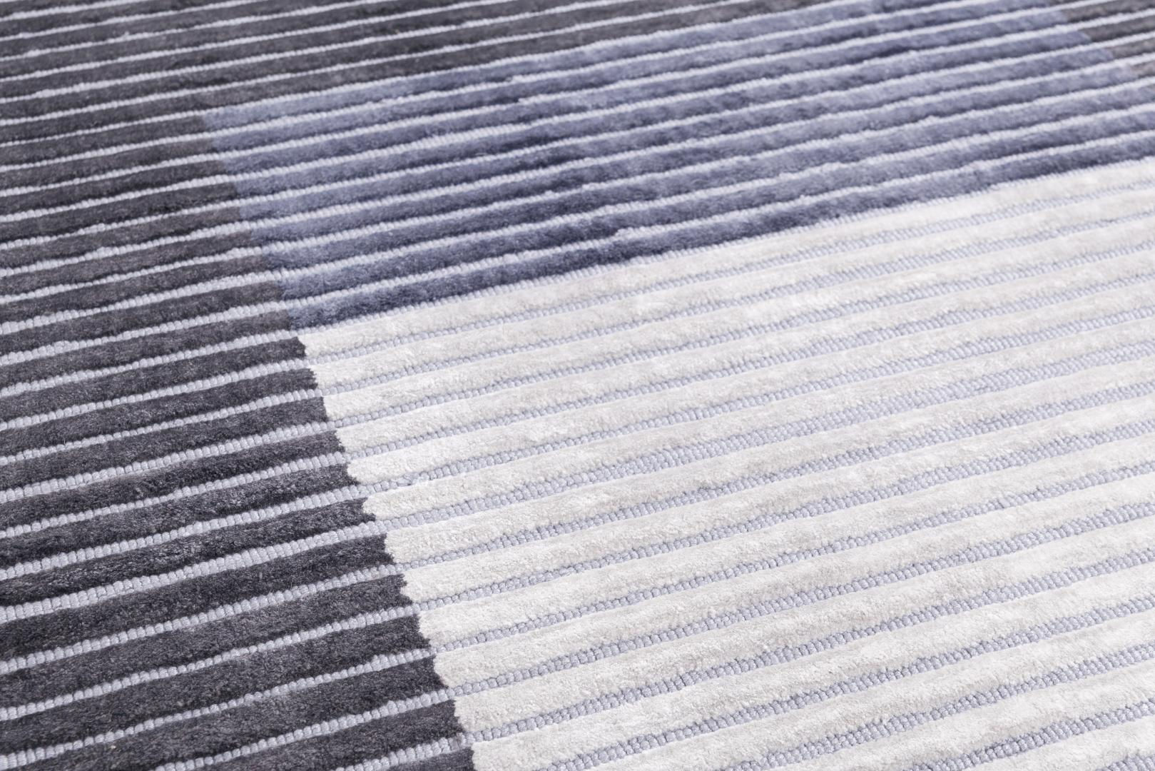 Tapis à Rayures en Viscose Tissé à la Main