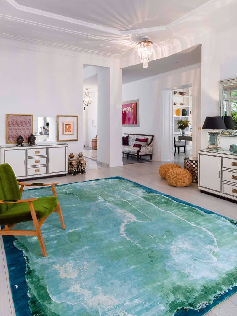 Tapis noué main de luxe Mono Turquoise