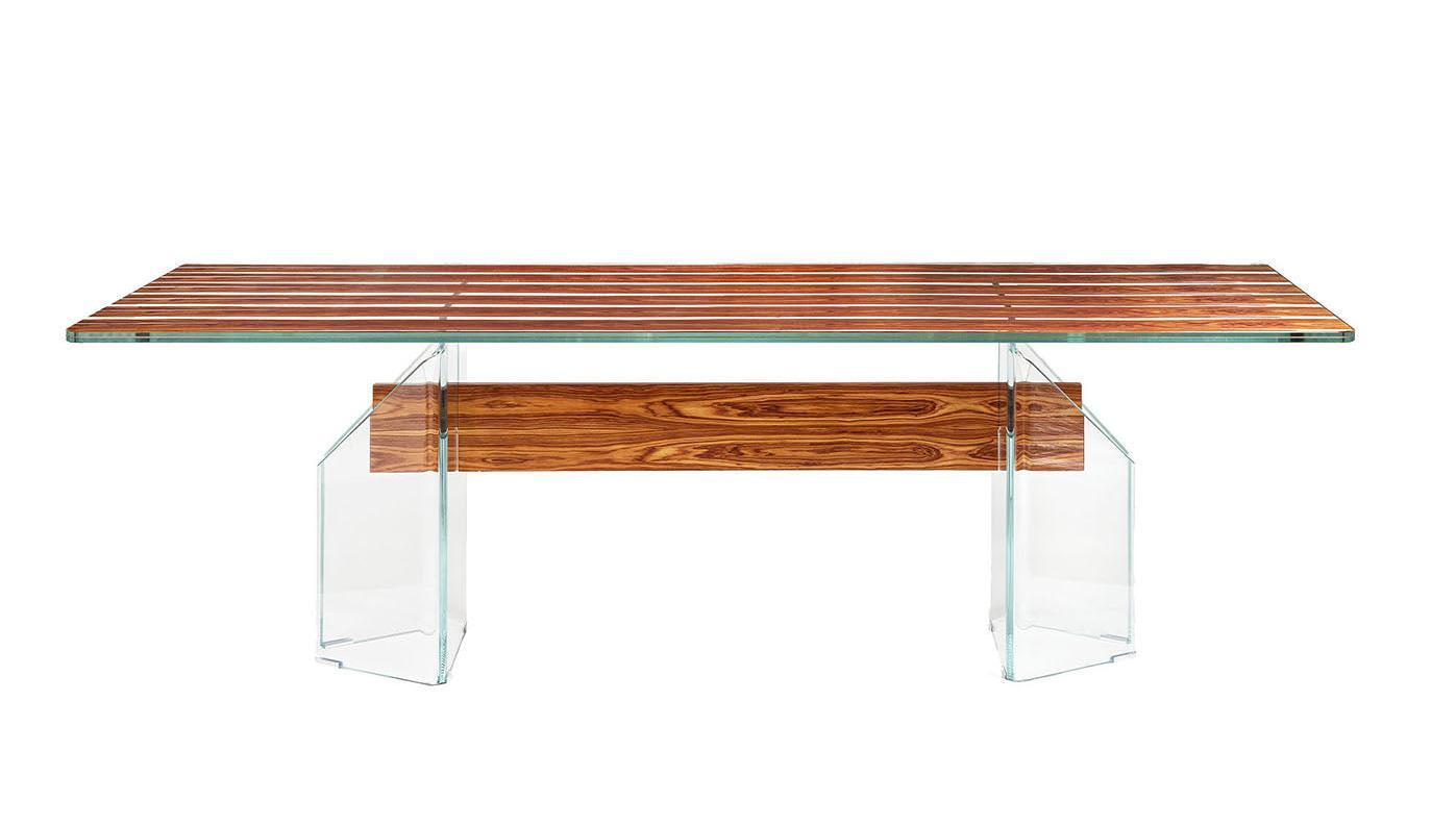 Table de salle à manger en bois et verre Parigi