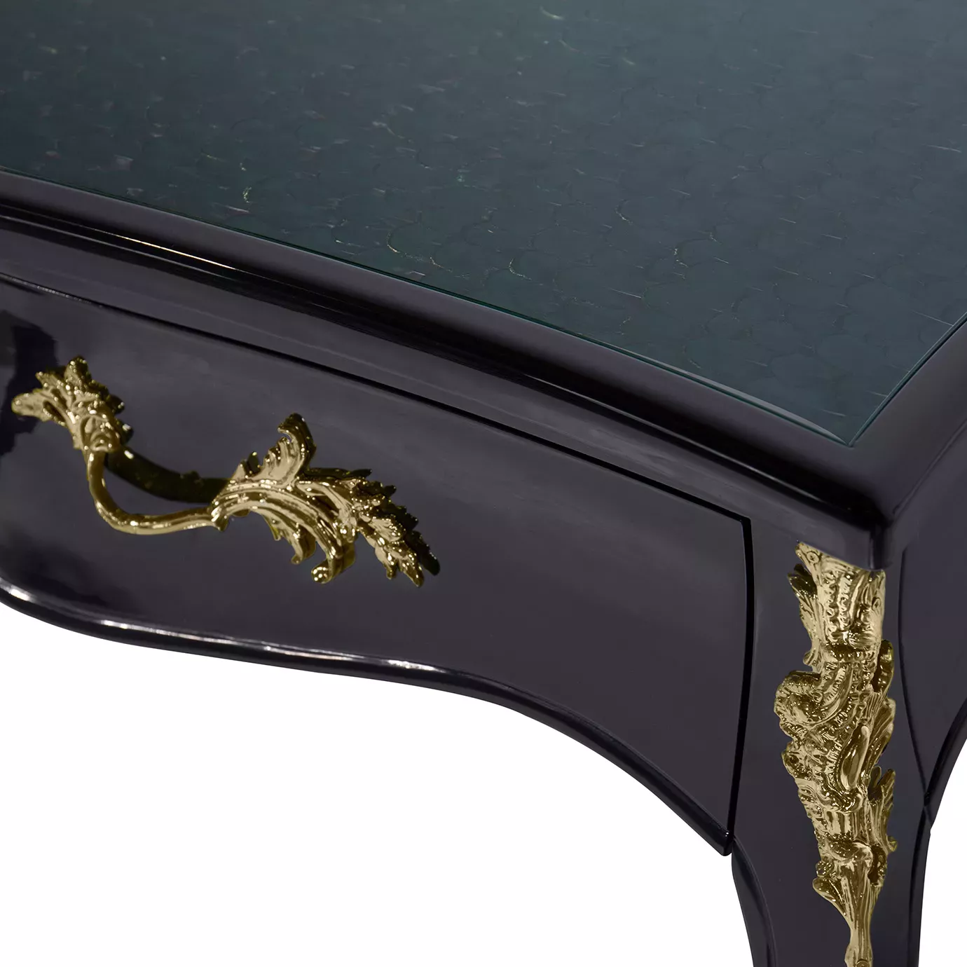 Bureau Ormolu Plateau Plume de Paon Exotique
