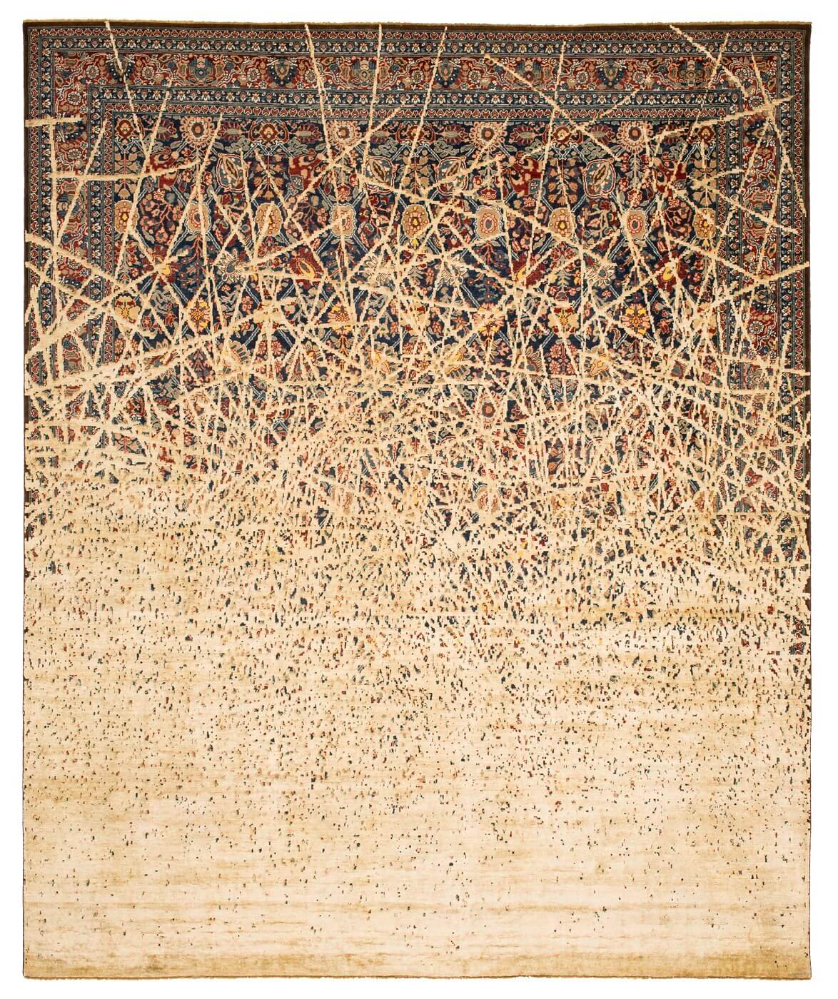 Tapis Tabriz Canal Crépuscule Bleu Marine Blanc Cassé Soie | Taille: 300 x 400 cm