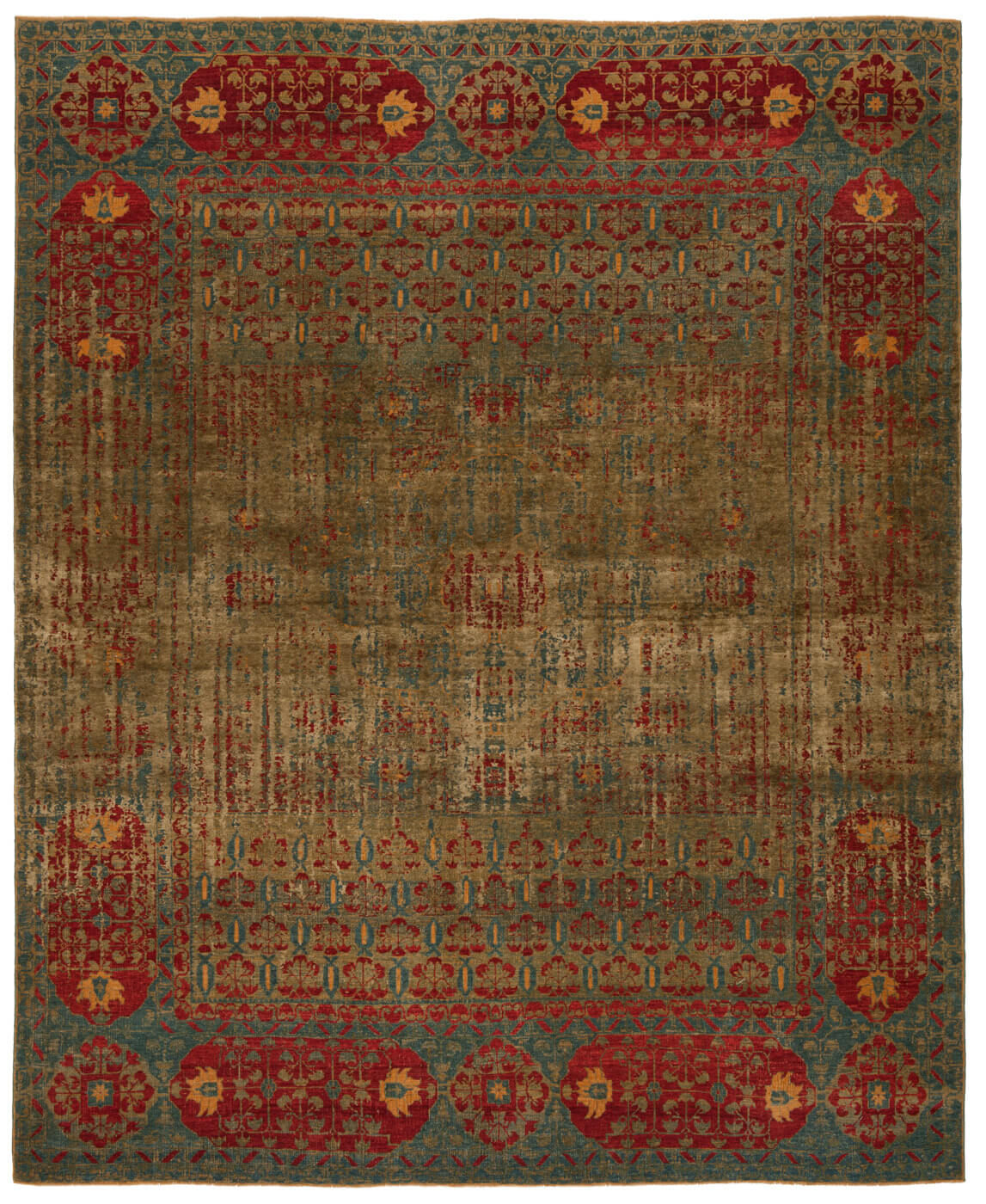 Tapis Mamluk Kensington Double Vendetta Bleu Mehndi Soie