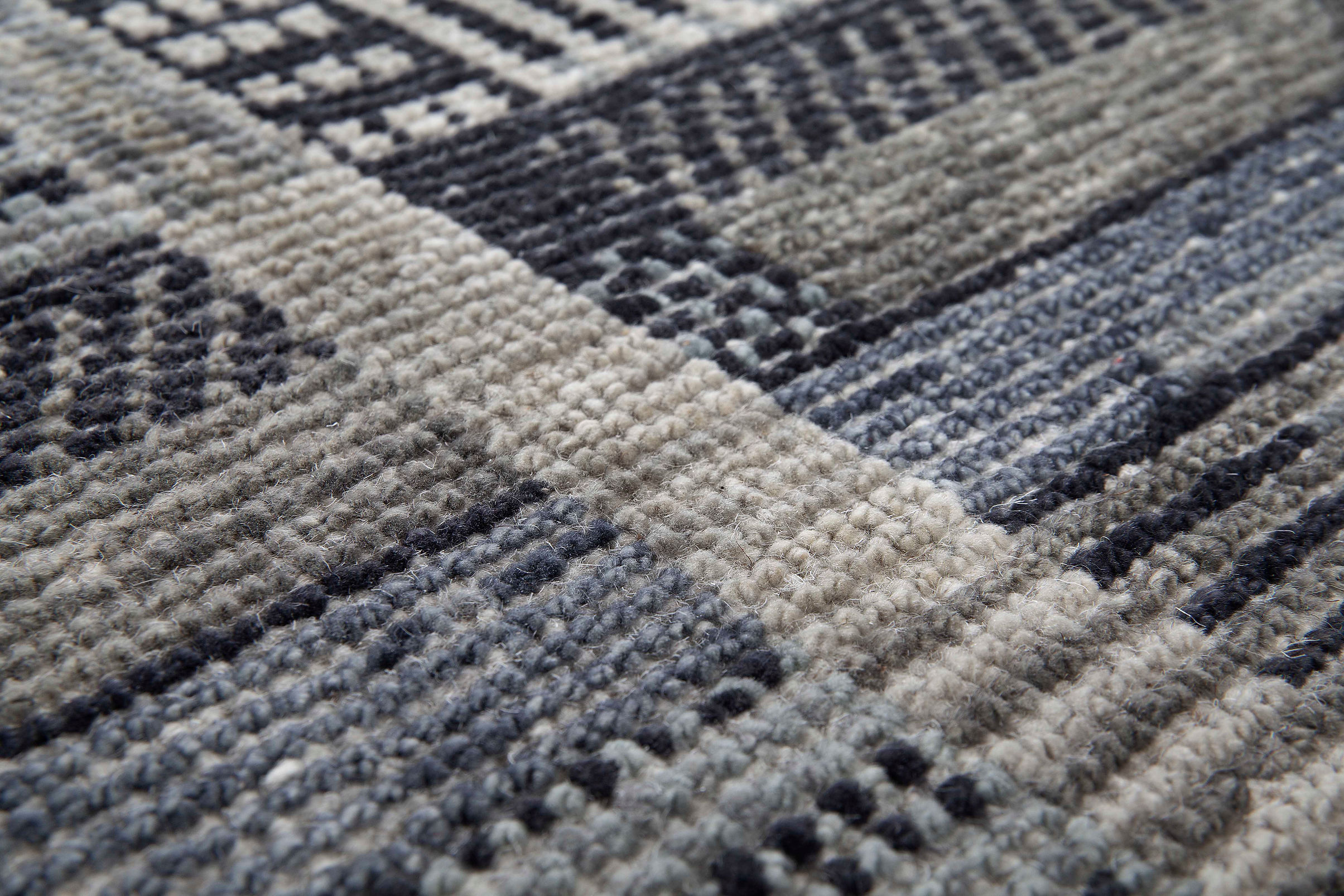Tapis Turc à Carreaux Gris Noué à la Main