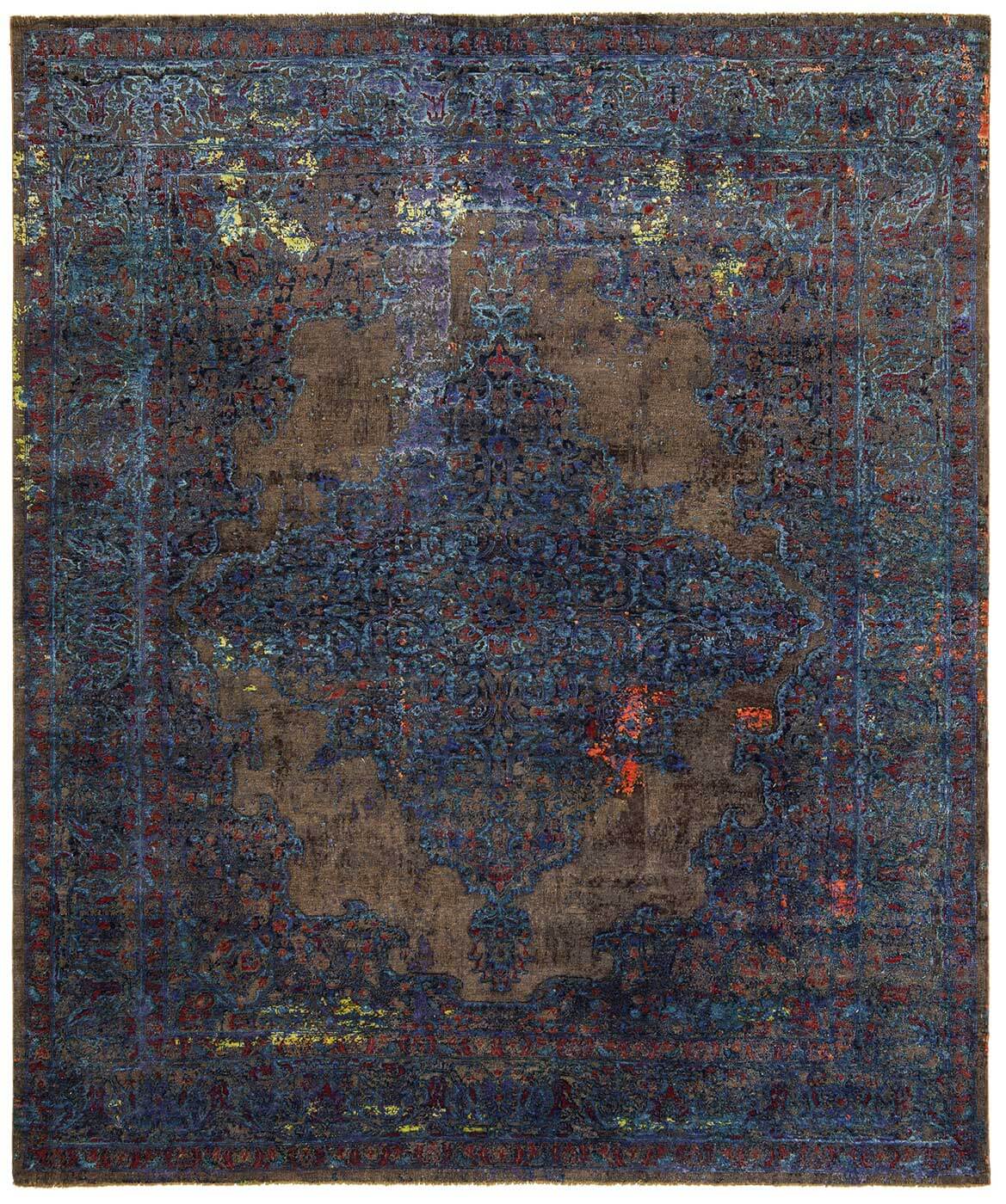 Tapis Tabriz Fashion Artwork 8 Marron Bleu Soie