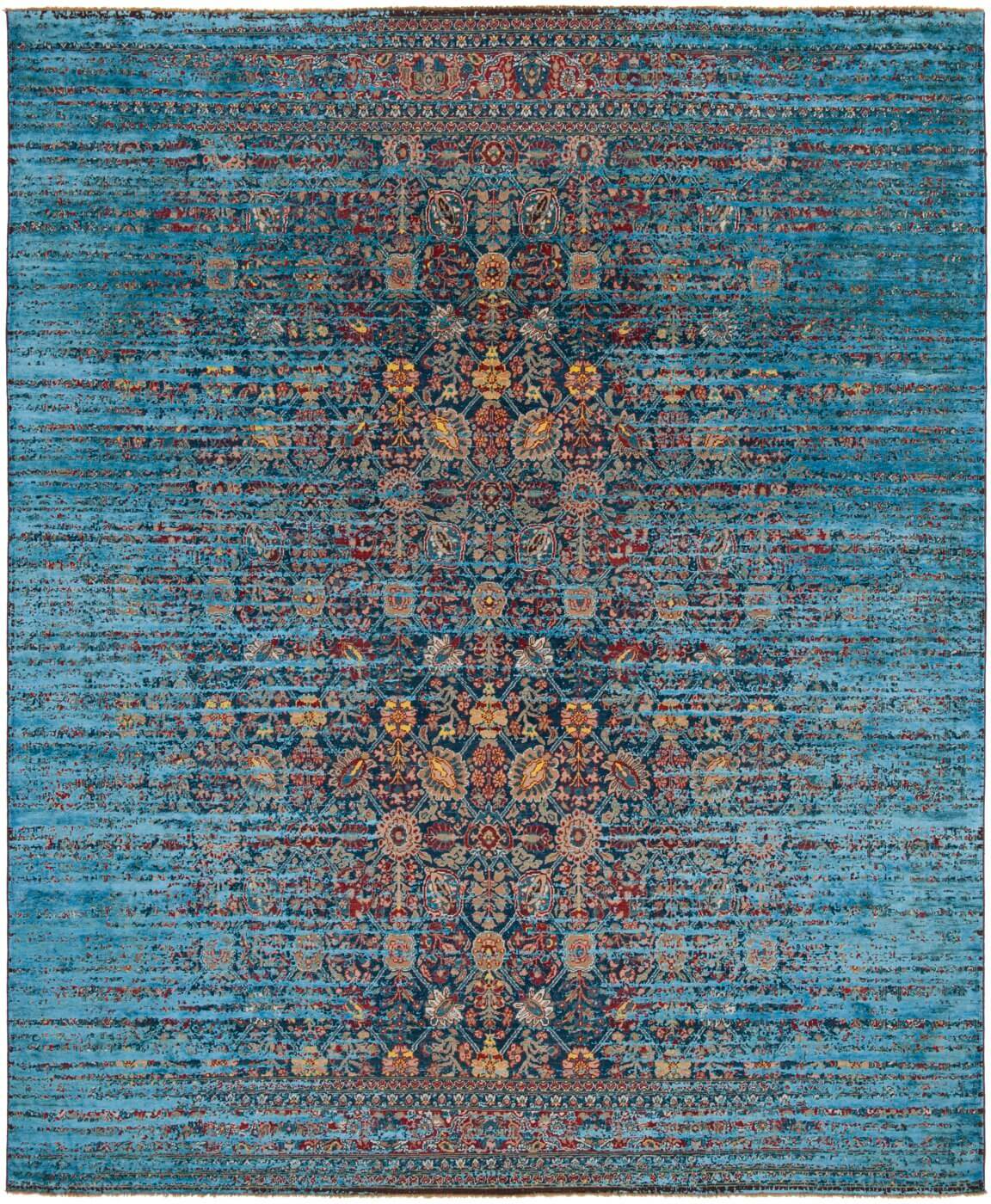 Tapis Tabriz Canal Stomped Bleu Marine Bleu Soie