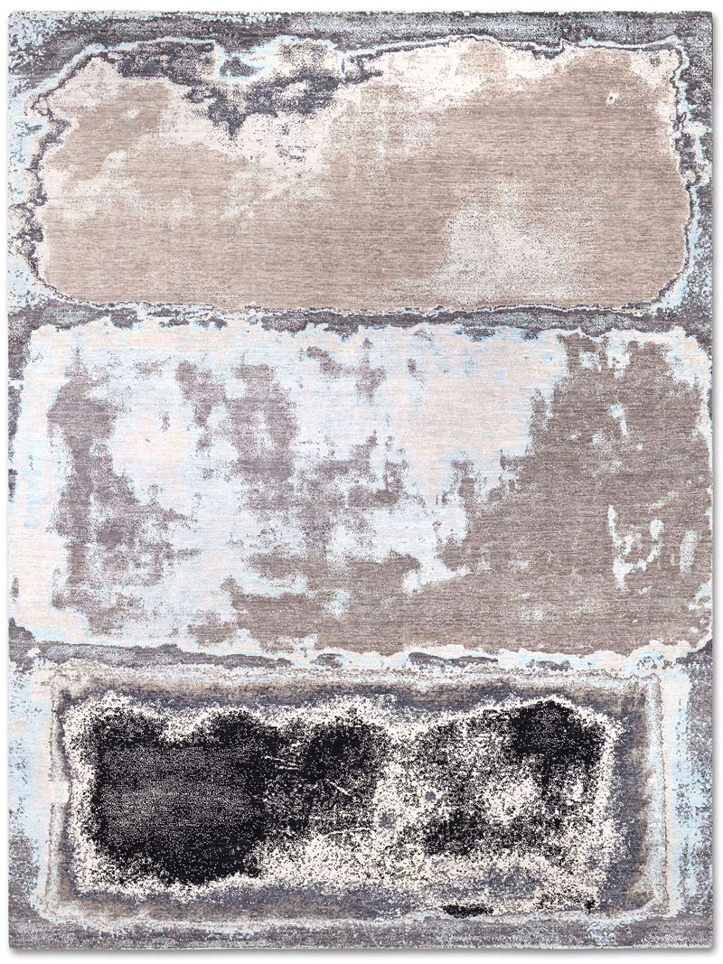 Tapis fait main de luxe Abstrait Argent / Gris