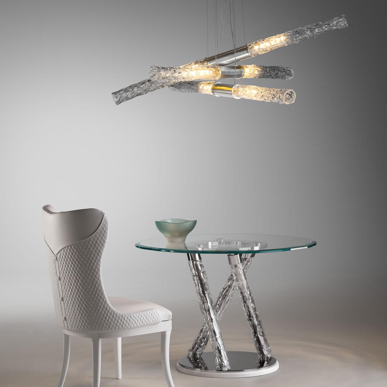 Table de salle à manger ronde en verre avec pieds sculpturaux