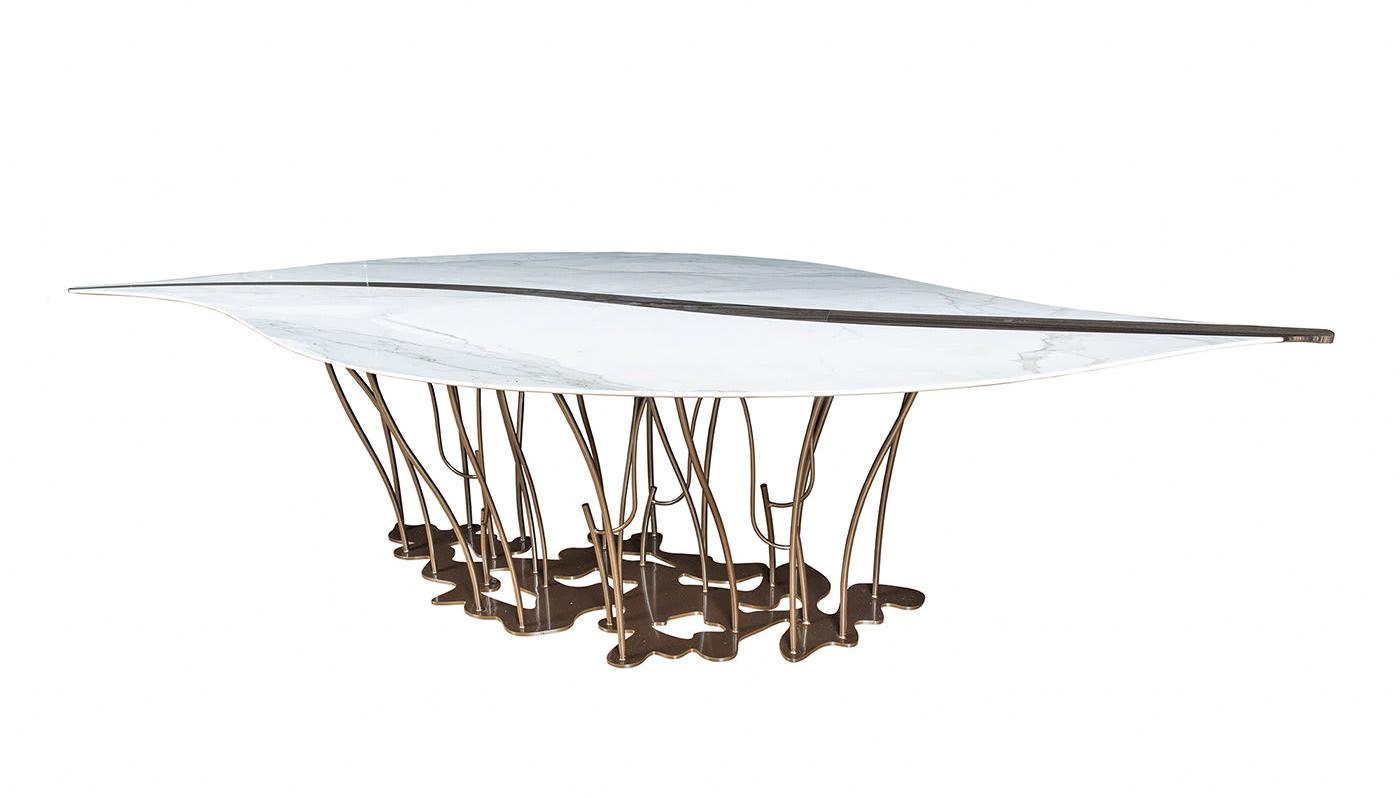 Table de salle à manger Leaf avec plateau en marbre
