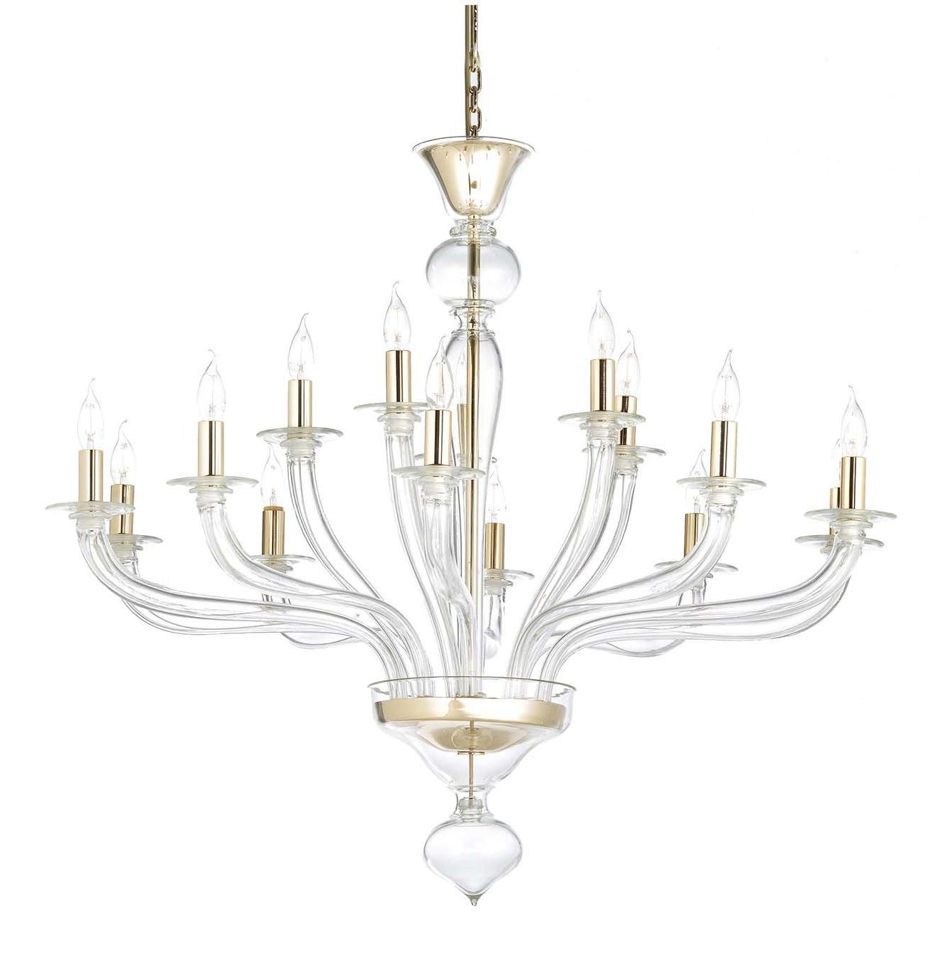 Lustre en Verre de Murano Transparent Finition Or 24 Carats