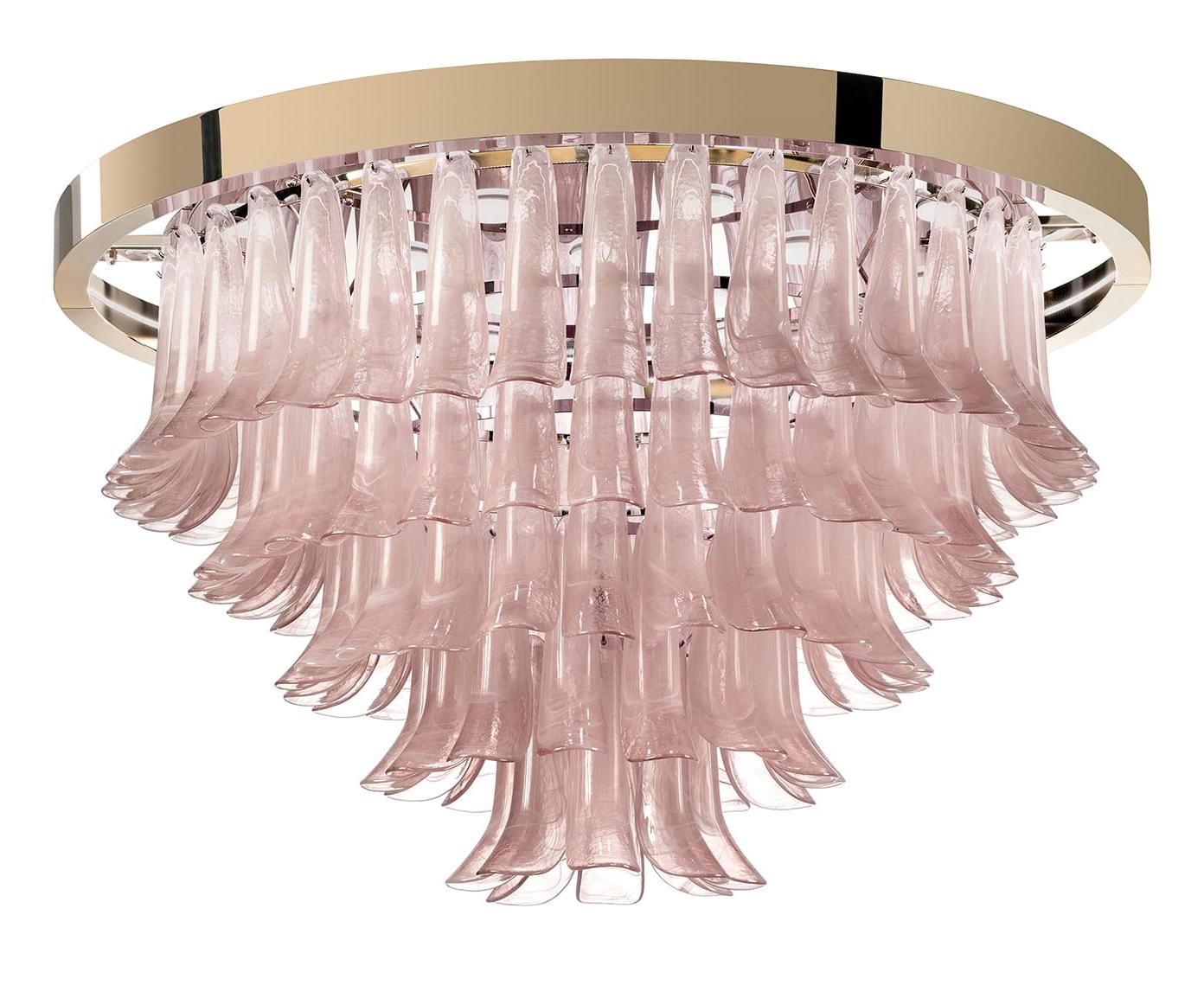 Lustre Feuilles en Verre Rose