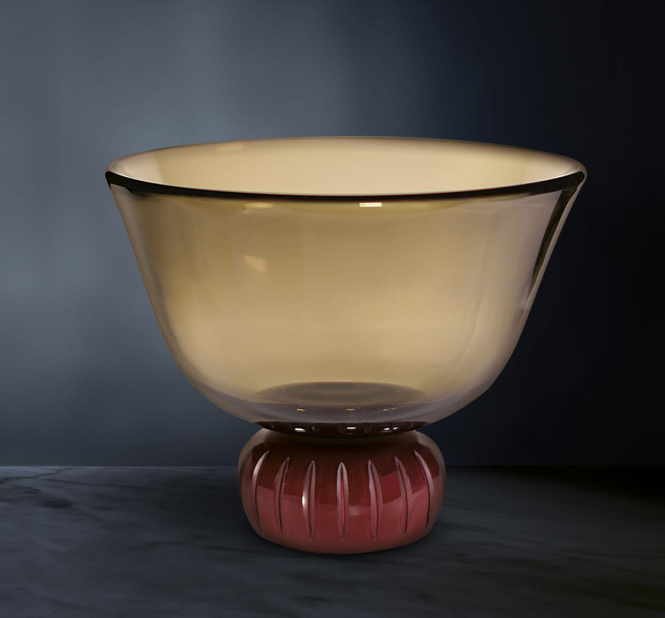 Vase forme coupe en verre de Murano fumé