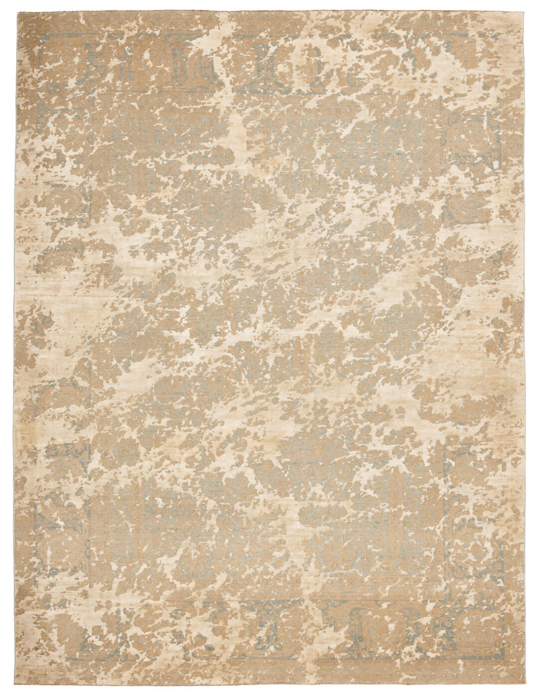 Tapis Tabriz Wooster Double Ciel Bleu Gris Argent Soie