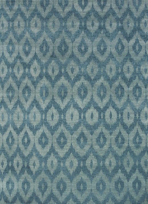 Tapis Bleu en Laine Ikat Noué à la Main