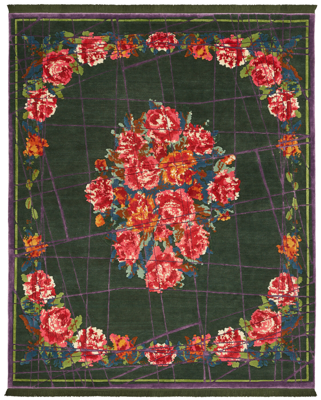 Tapis Sofianka Enveloppé Vert Foncé Violet