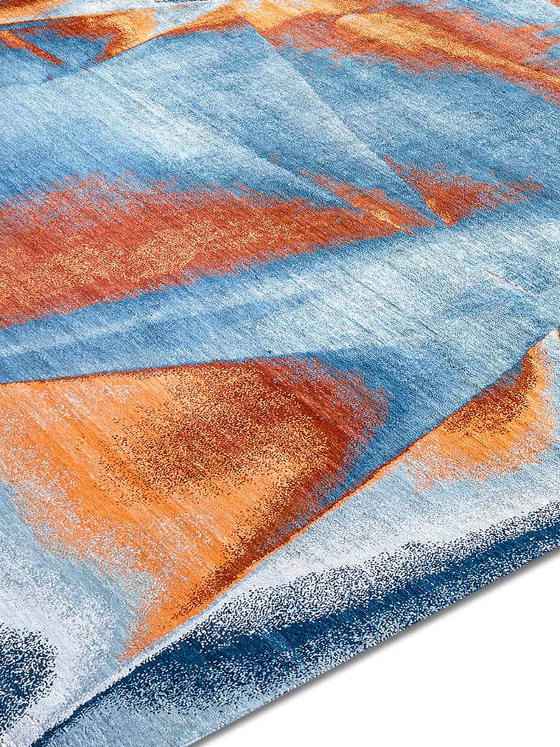 Tapis noué main de luxe Crystal Cuivre Cyan